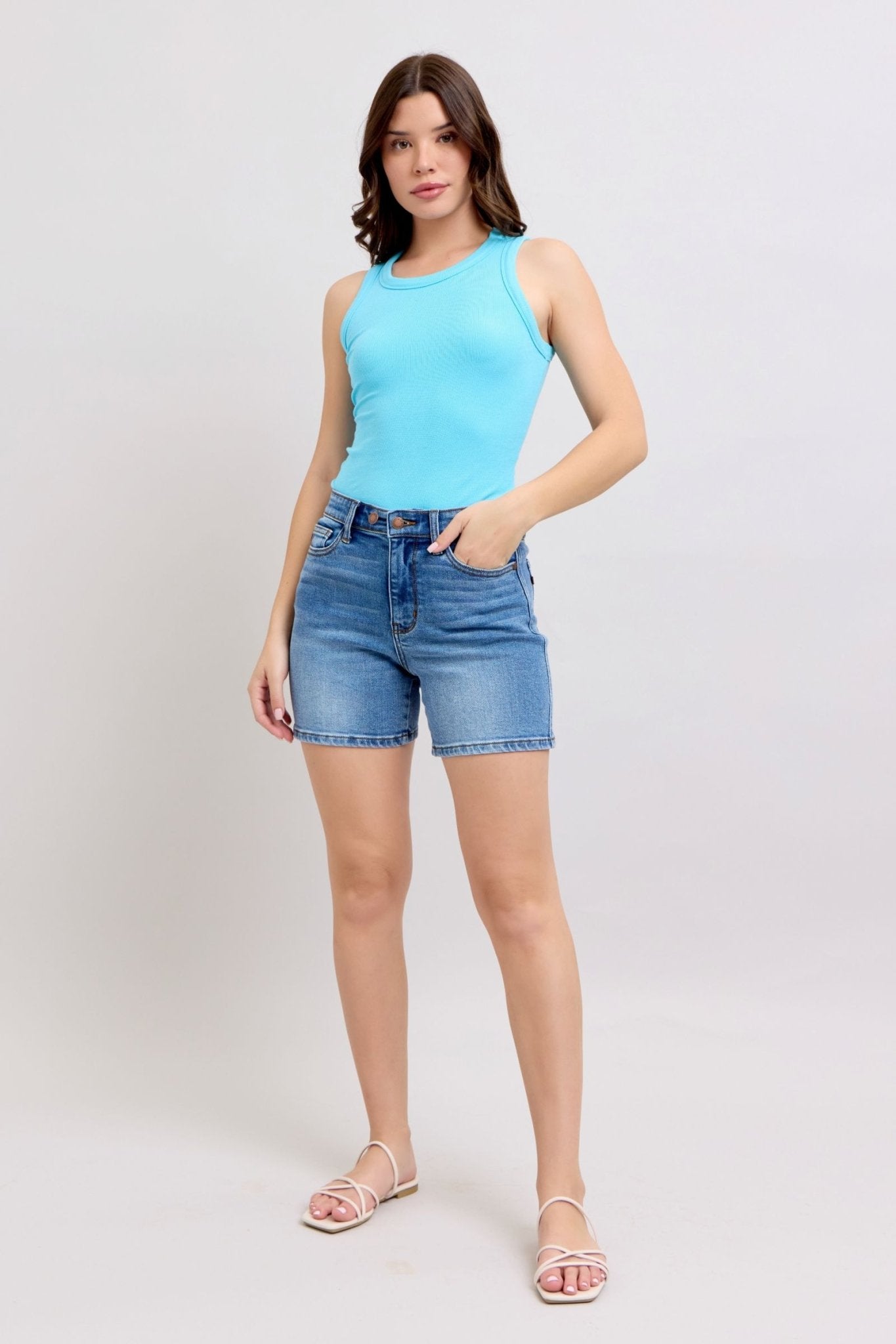 Judy Blue Full Size 2 Button Denim Shorts with Pockets Plus Size - Too Dimes Boutique