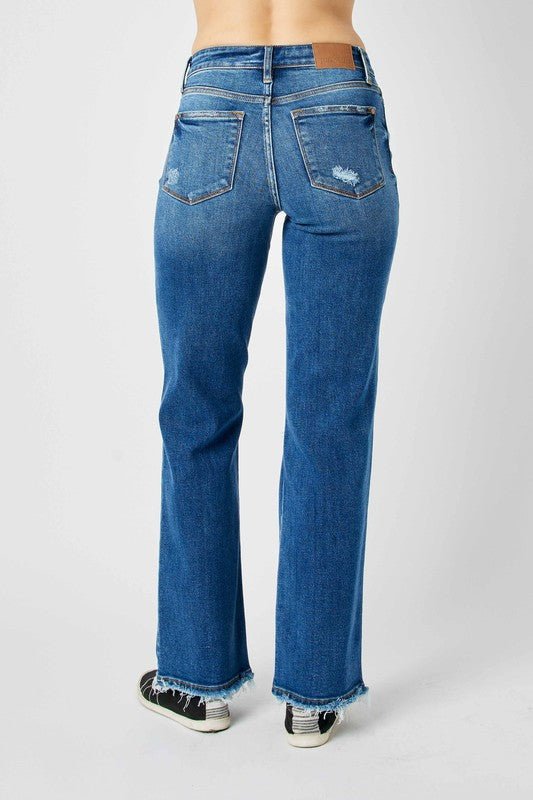 Judy Blue Full Size Mid Rise Distressed Raw Hem Jeans - Too Dimes Boutique