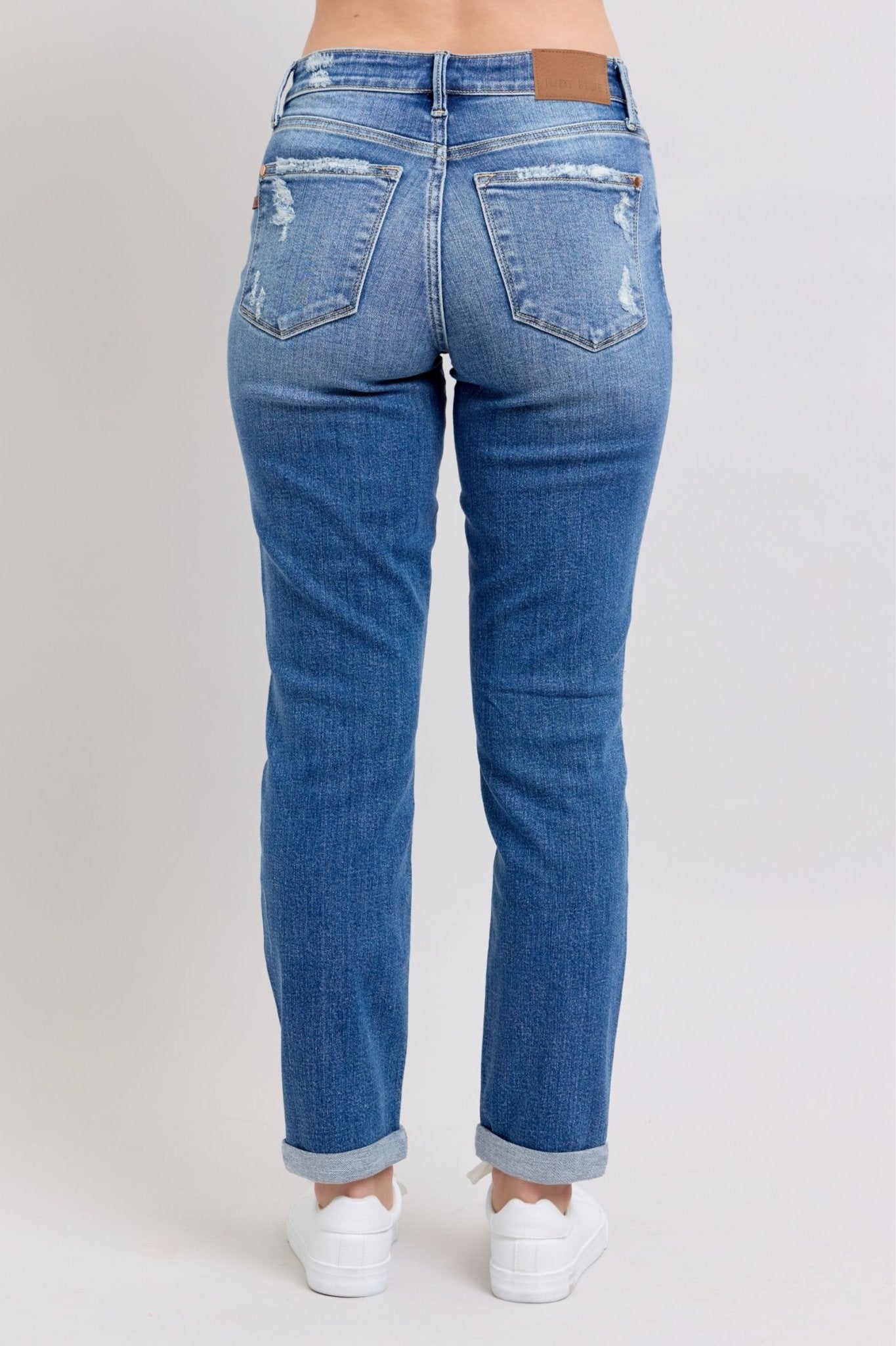 Judy Blue Full Size Button Fly Distressed Jeans with Pockets Plus Size - Too Dimes Boutique