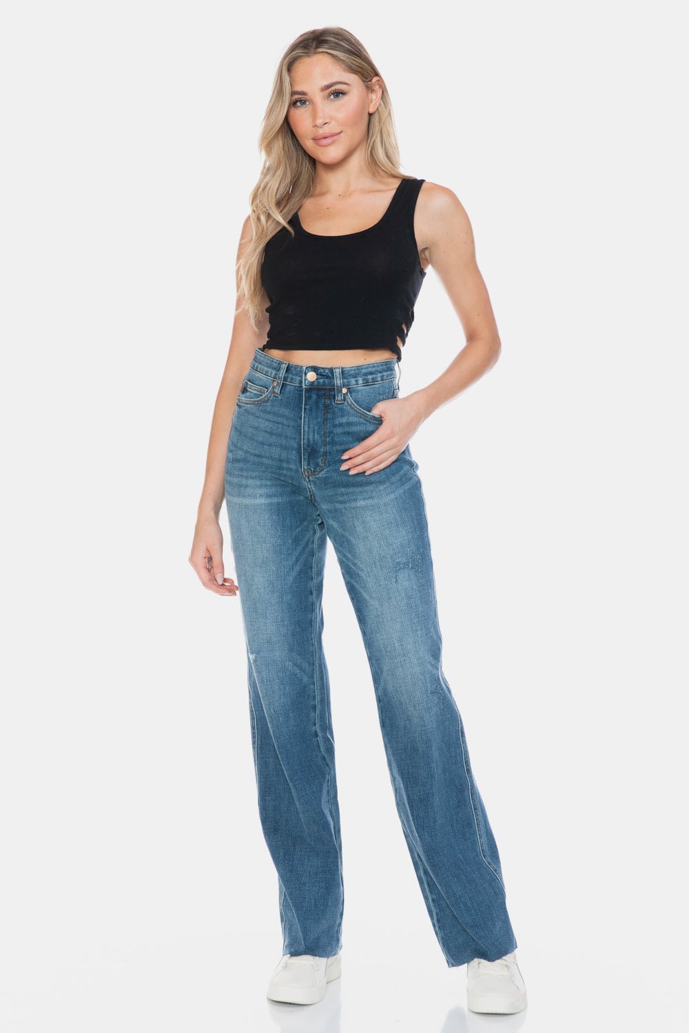 Judy Blue Full Size Tummy Control Cut Raw Hem Straight Jeans - Too Dimes Boutique