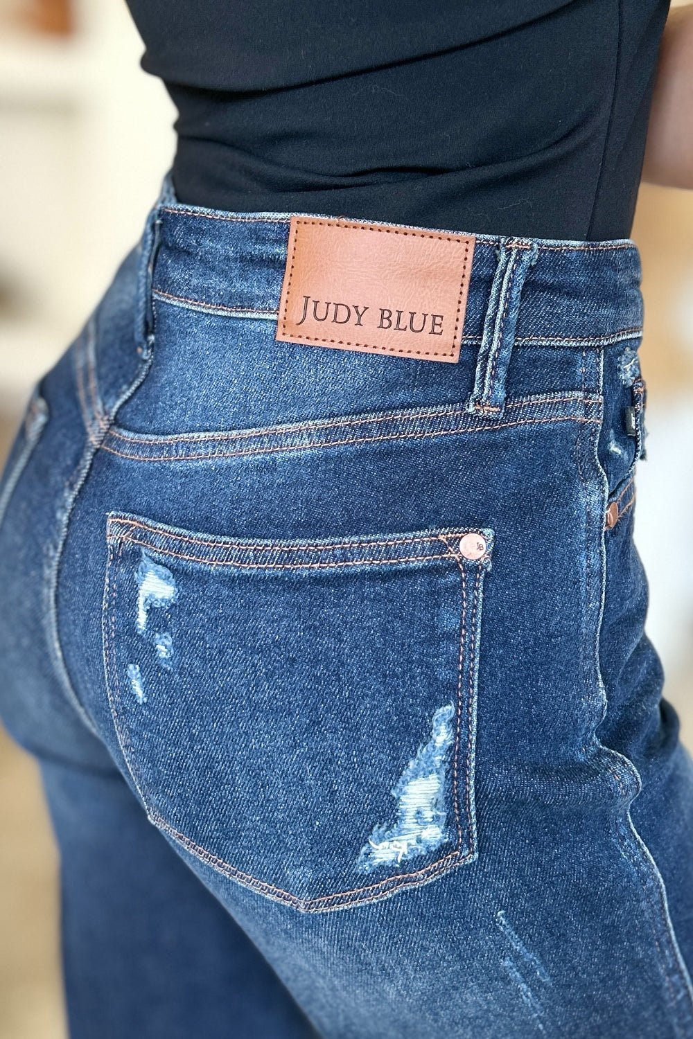 Judy Blue Full Size High Waist Rigid Magic Heavy Destroy Straight Jeans - Too Dimes Boutique