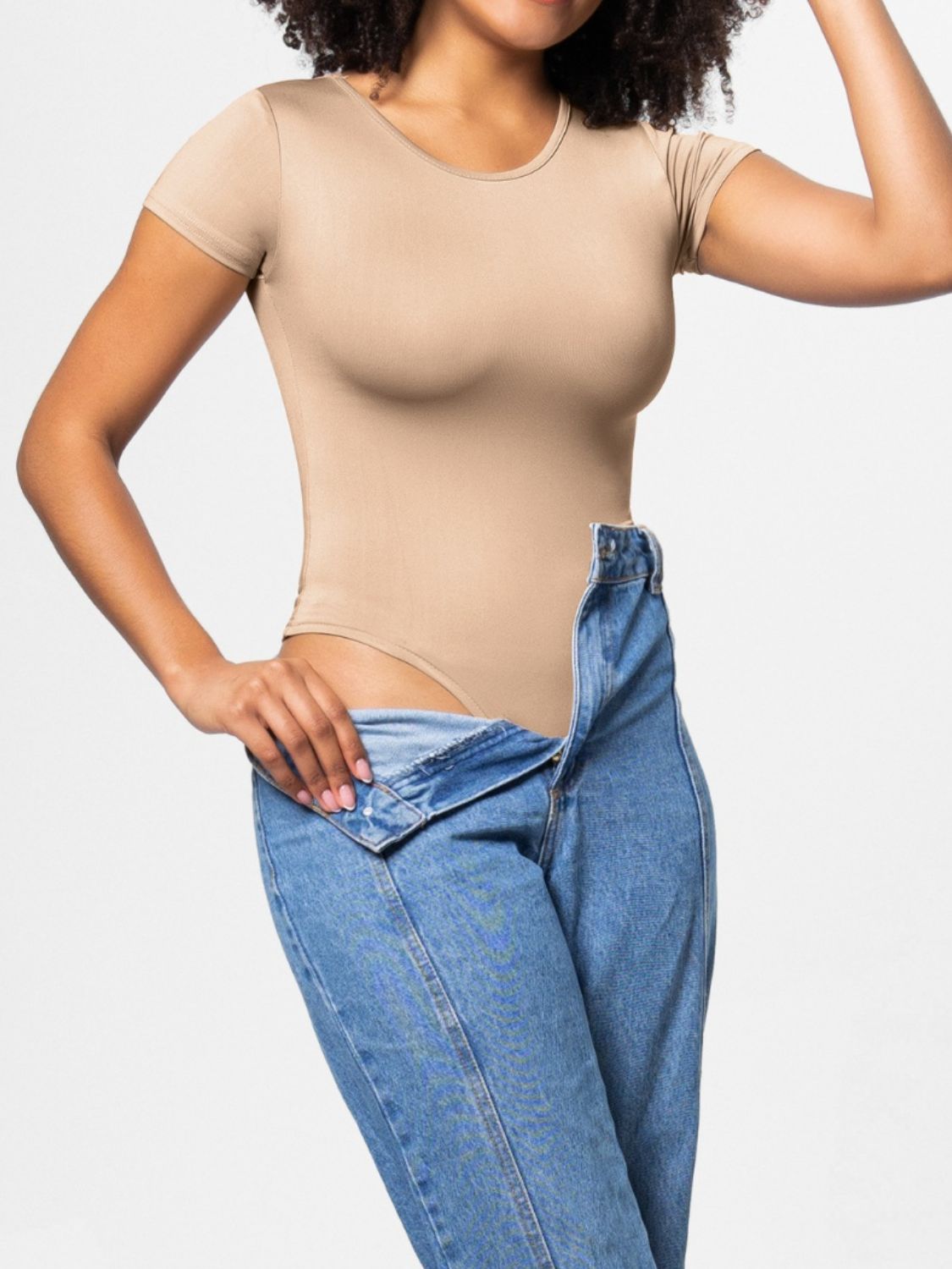 Full Size Round Neck Short Sleeve Bodysuit - Too Dimes Boutique