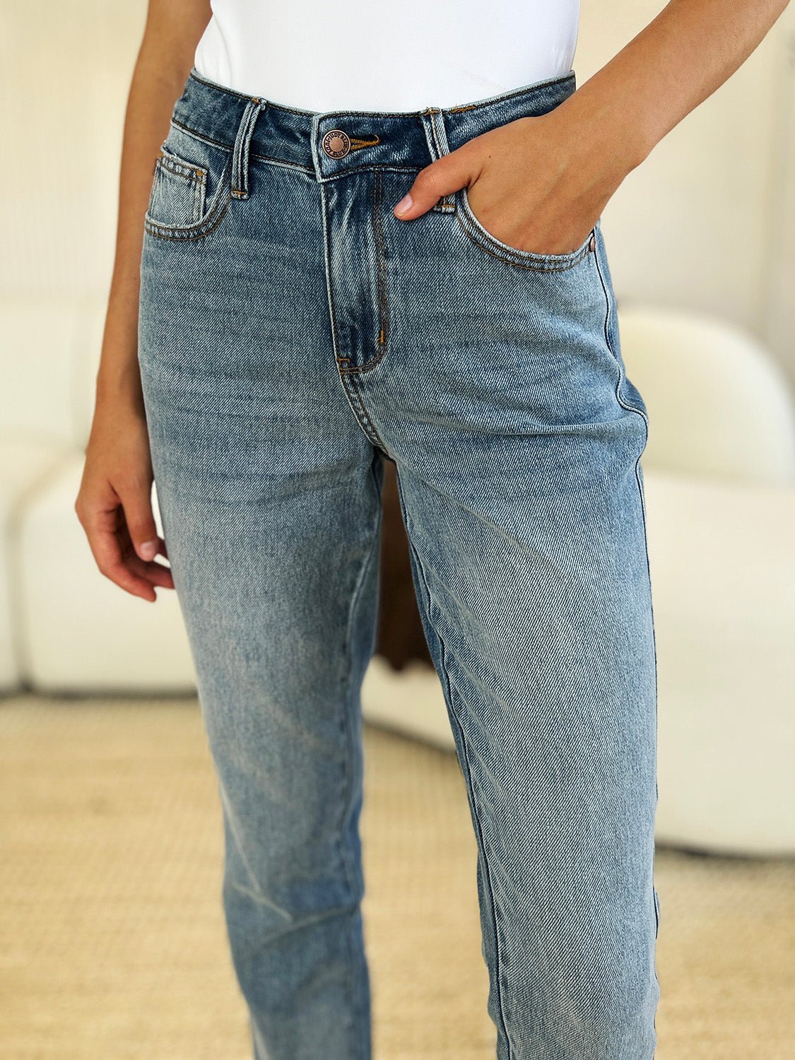 Judy Blue Full Size Mid Rise Rigid Magic Release Hem Jeans - Too Dimes Boutique