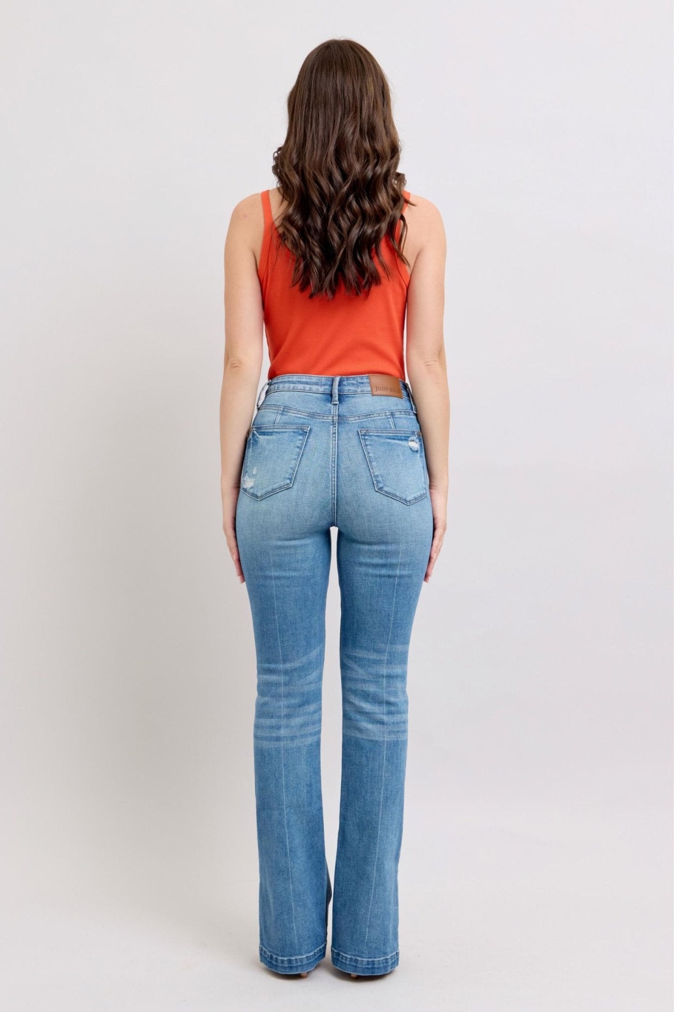 Judy Blue HW Tummy Control Vintage Wash Side Slit Slim Boot Jeans - Too Dimes Boutique