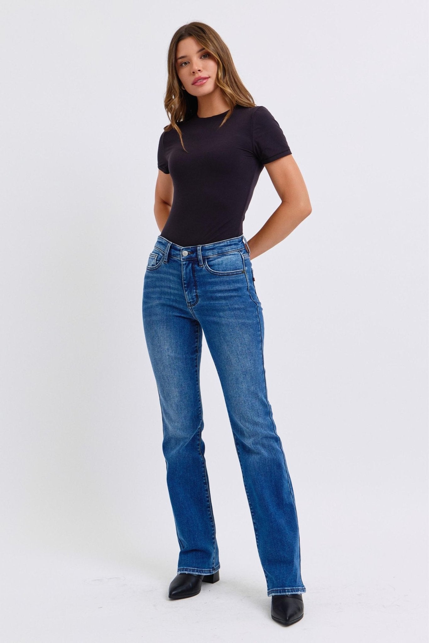 Judy Blue Full Size Run Mid - Rise Bootcut Jeans with Thermal Lining - Too Dimes Boutique