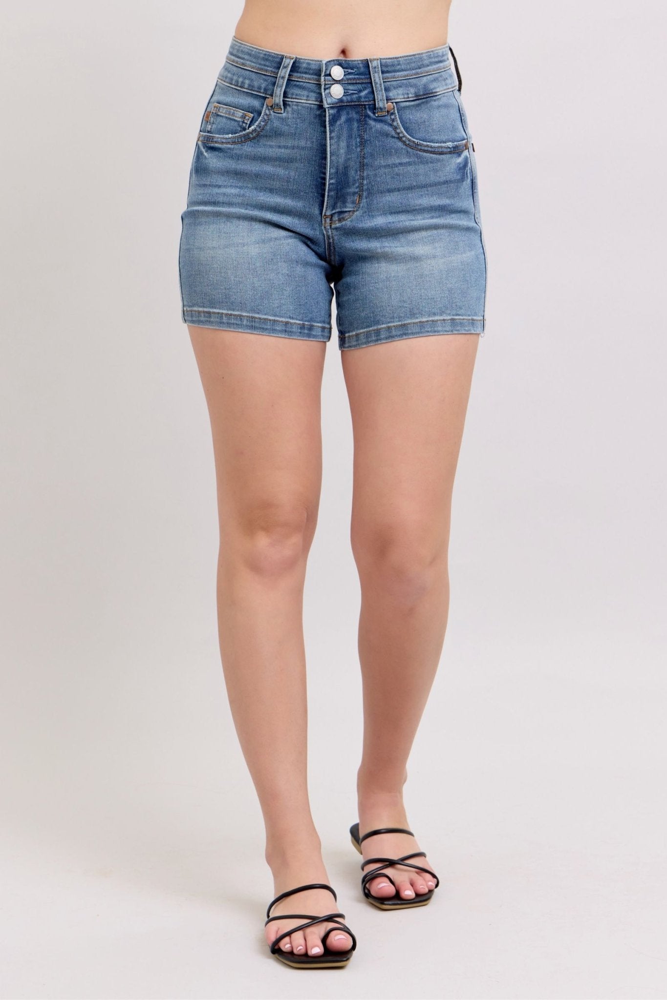 Judy Blue Full Size High Rise Tummy Control Denim Shorts Plus Size - Too Dimes Boutique