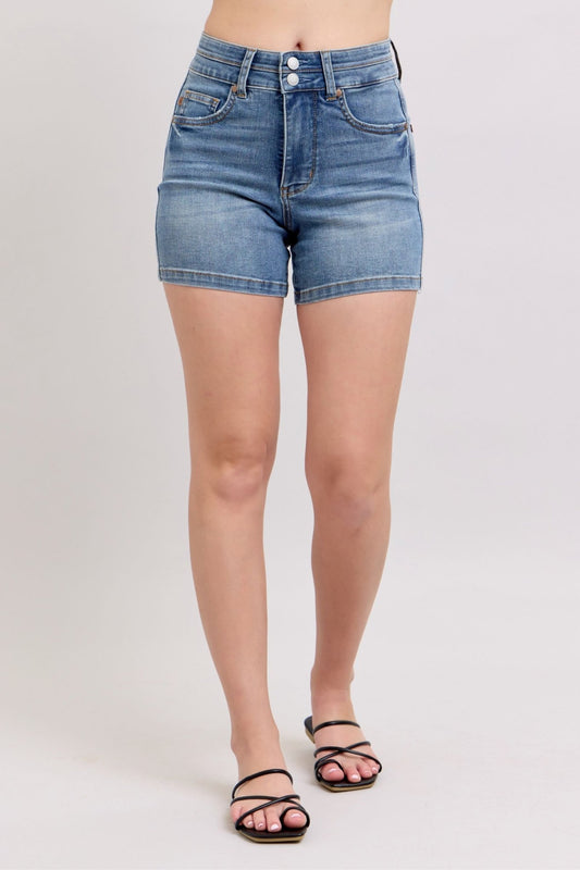 Judy Blue Full Size High Rise Tummy Control Denim Shorts Plus Size - Too Dimes Boutique