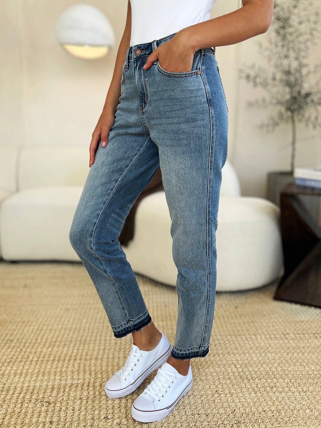 Judy Blue Full Size Mid Rise Rigid Magic Release Hem Jeans - Too Dimes Boutique