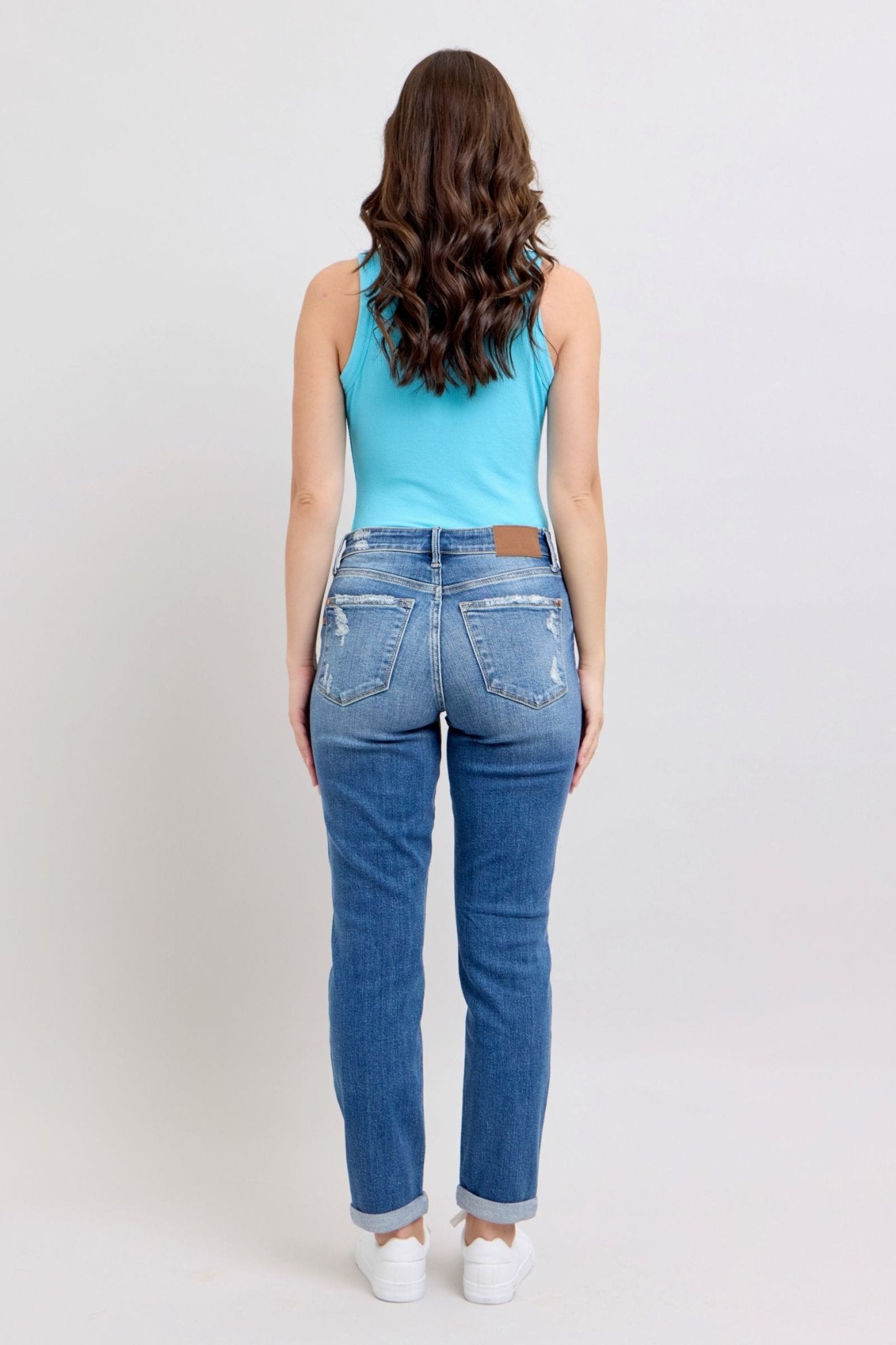 Judy Blue Full Size Button Fly Distressed Jeans with Pockets Plus Size - Too Dimes Boutique