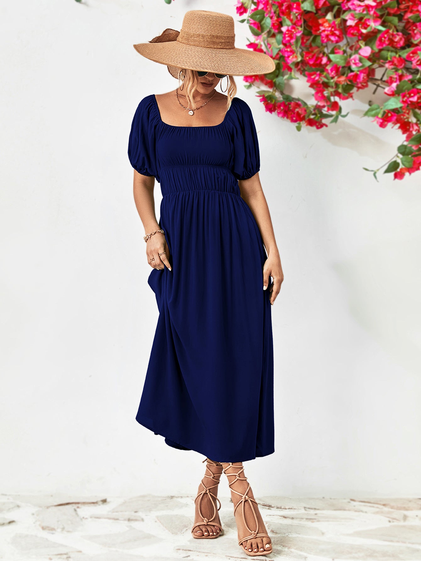 Off - Shoulder Balloon Sleeve Midi Dress - Too Dimes Boutique