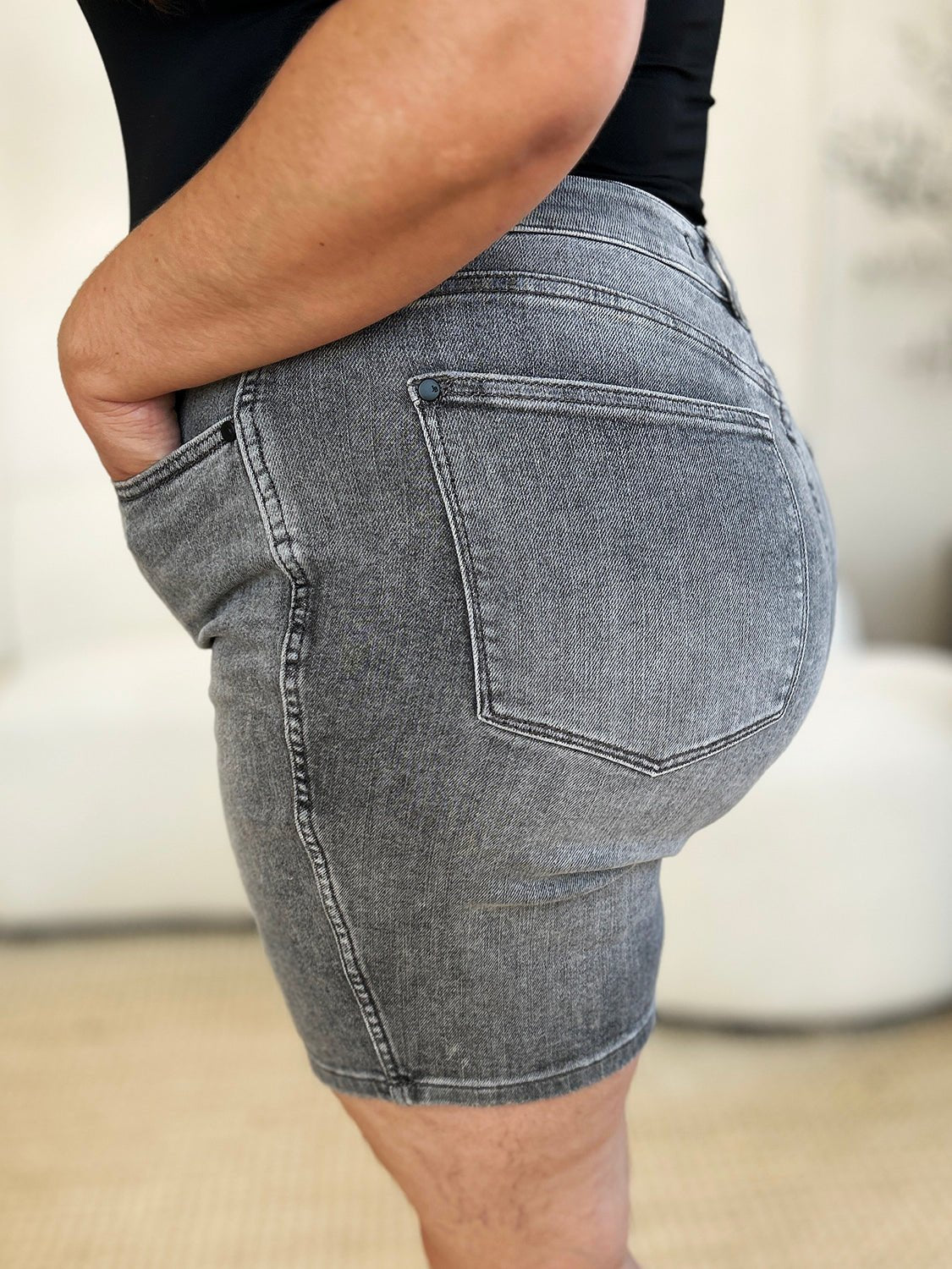 Judy Blue Full Size High Waist Washed Denim Shorts - Too Dimes Boutique