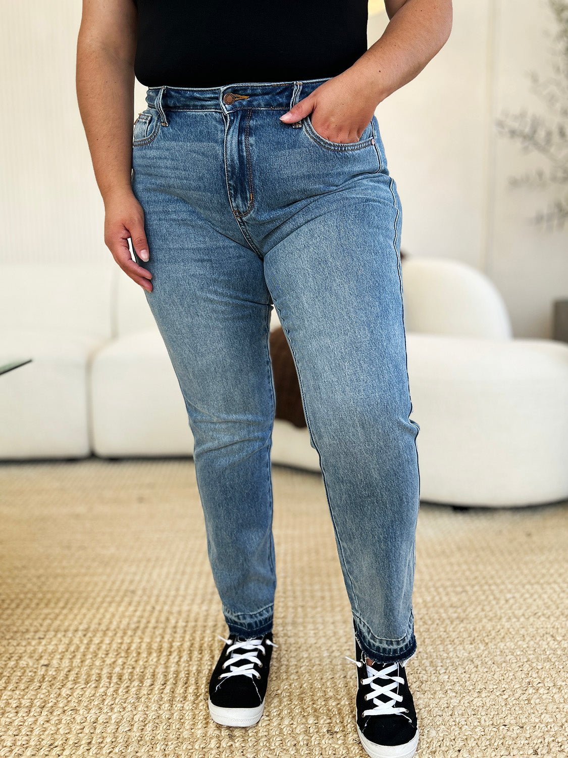 Judy Blue Full Size Mid Rise Rigid Magic Release Hem Jeans - Too Dimes Boutique