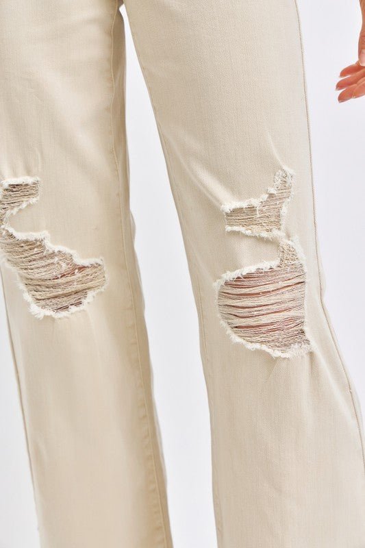 Judy Blue Full Size High Waist Distressed Wide Leg Jeans - Too Dimes Boutique
