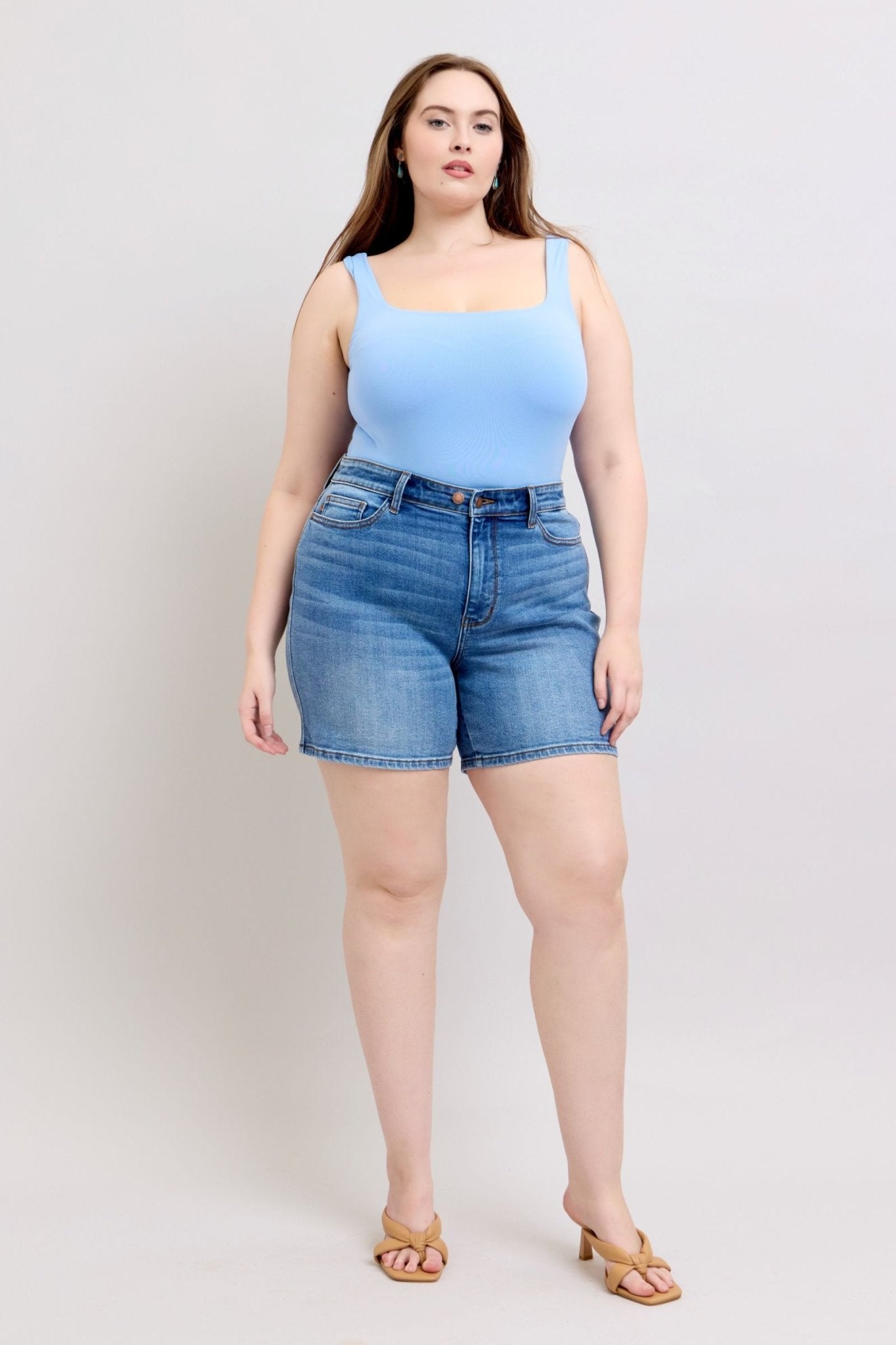 Judy Blue Full Size 2 Button Denim Shorts with Pockets Plus Size - Too Dimes Boutique