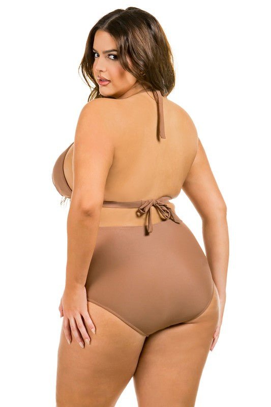 Two Piece High Waist with Rughe Front - Too Dimes Boutique