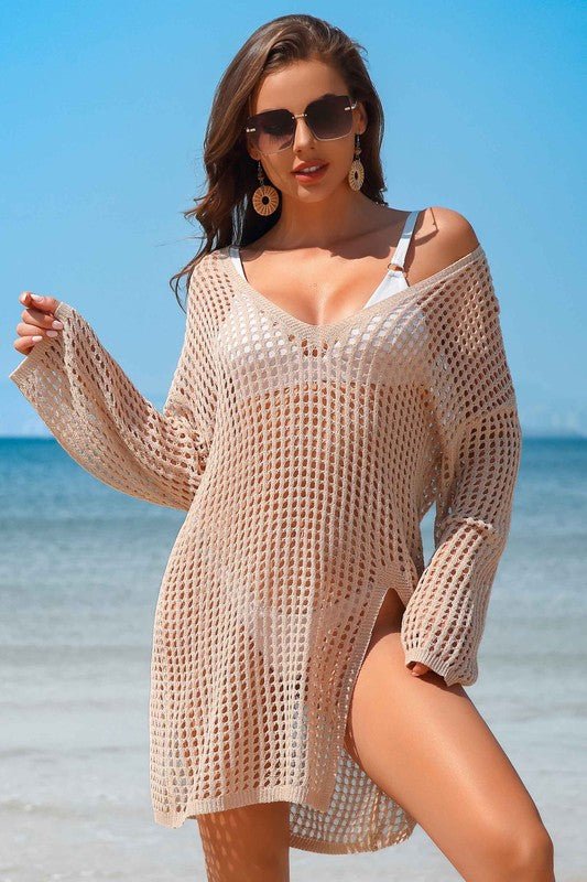 Crochet Side Split Beach Coverups Swimwear Dress - Too Dimes Boutique