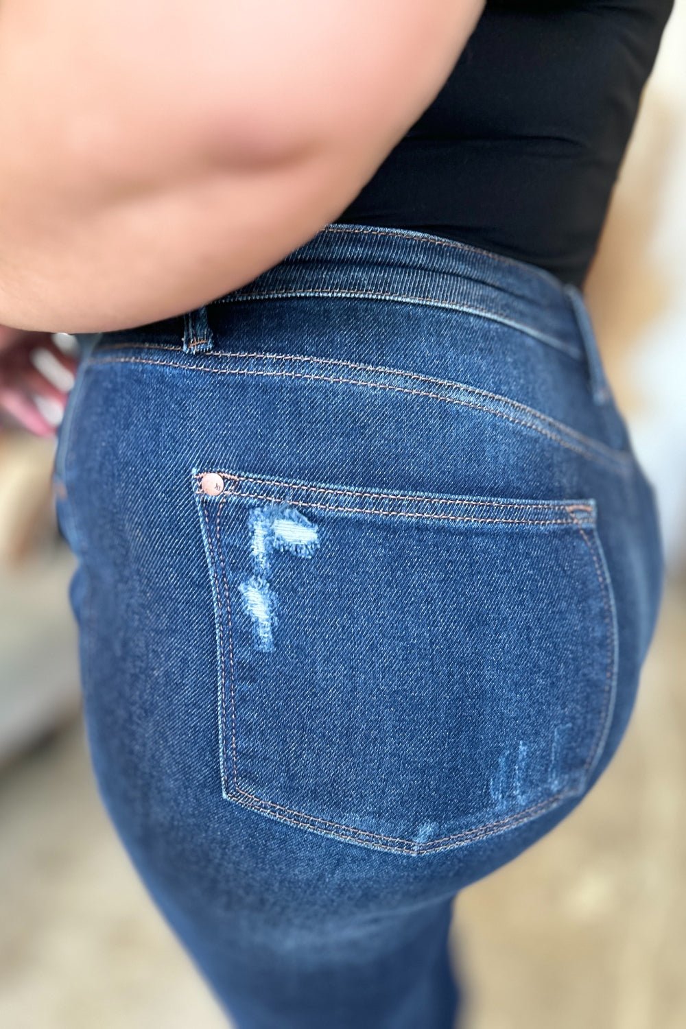 Judy Blue Full Size High Waist Rigid Magic Heavy Destroy Straight Jeans - Too Dimes Boutique
