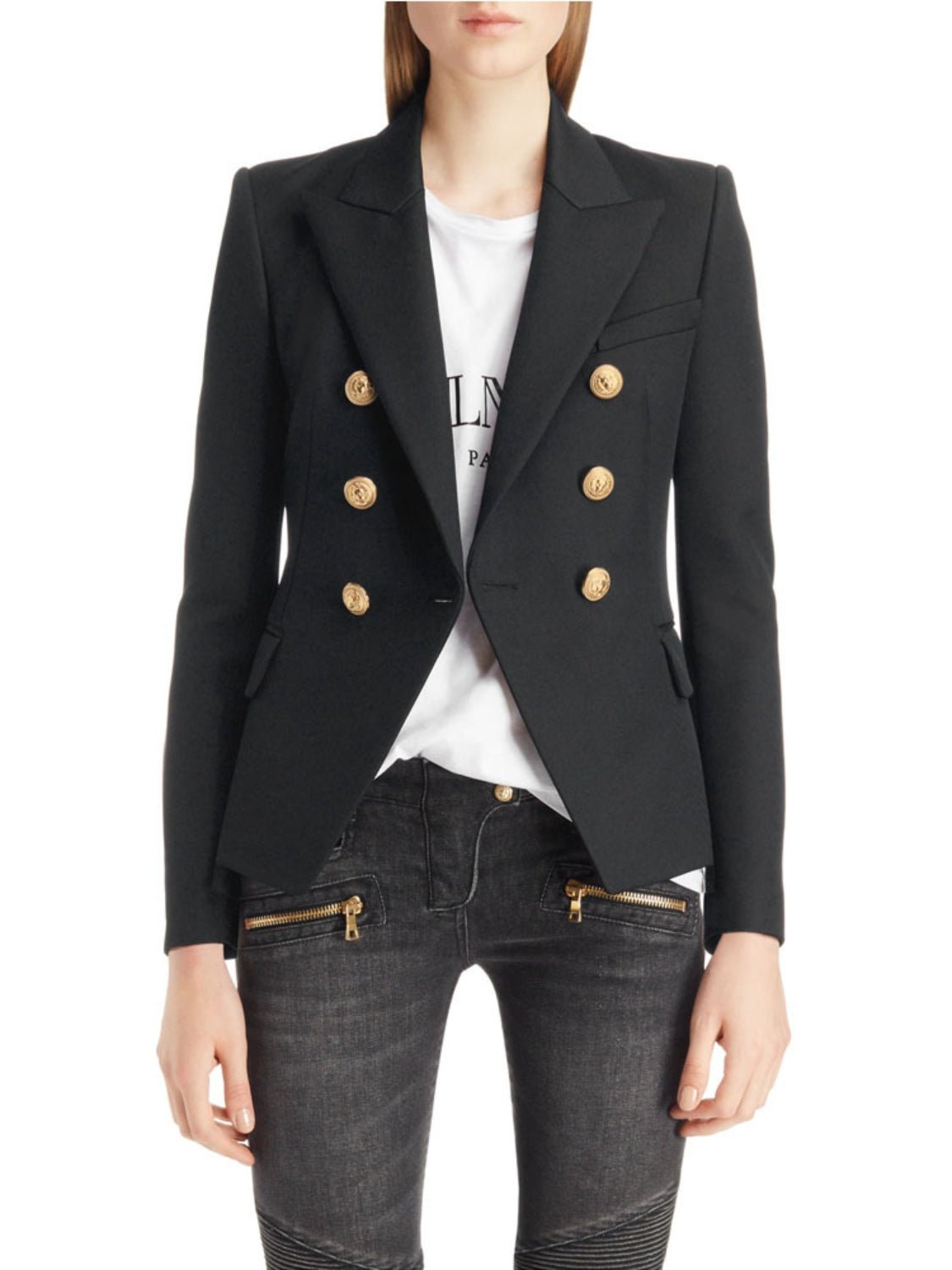 Lapel Collar Long Sleeve Blazer - Too Dimes Boutique