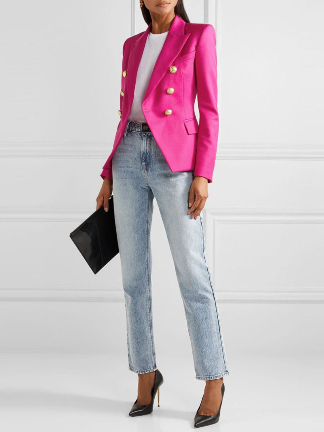 Lapel Collar Long Sleeve Blazer - Too Dimes Boutique