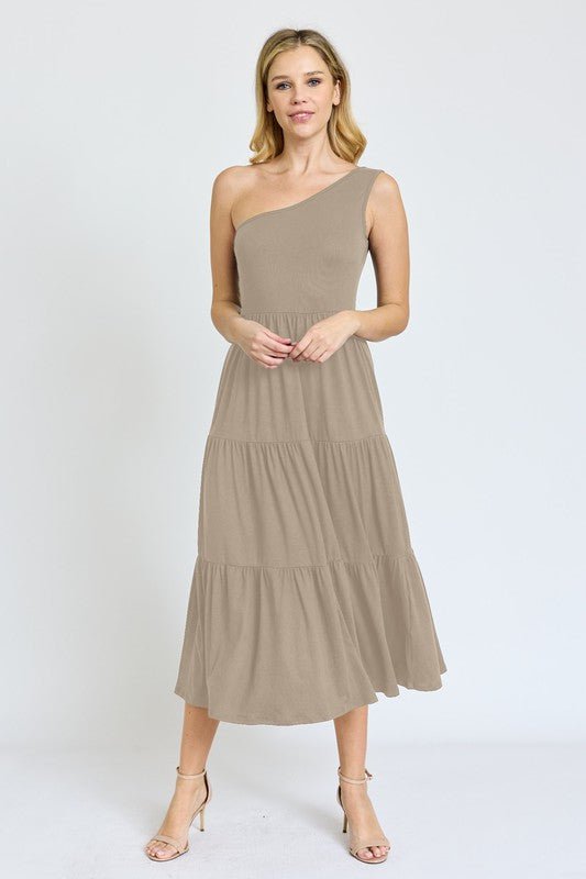 One Shoulder Ruffle Midi Dress - Too Dimes Boutique