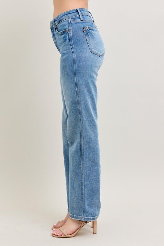 Judy Blue Full Size Tummy Control Vintage Wash Straight Jeans Plus Size - Too Dimes Boutique