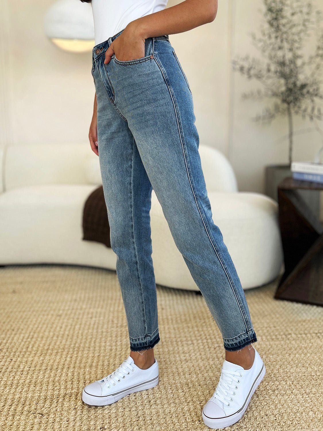 Judy Blue Full Size Mid Rise Rigid Magic Release Hem Jeans - Too Dimes Boutique