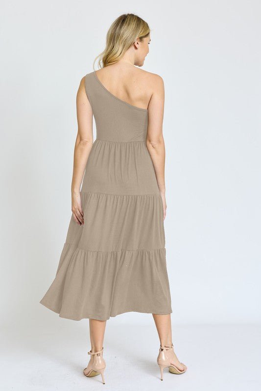 One Shoulder Ruffle Midi Dress - Too Dimes Boutique