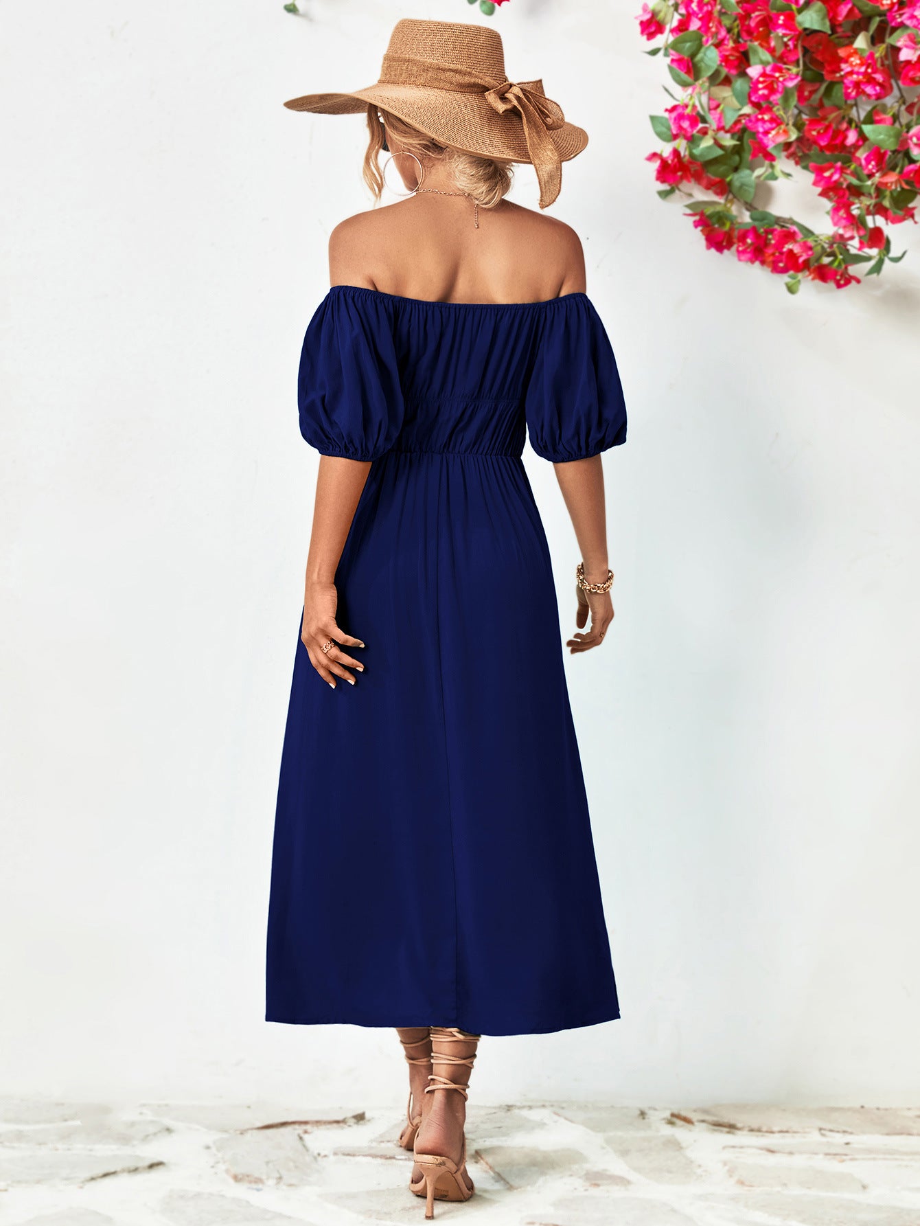 Off - Shoulder Balloon Sleeve Midi Dress - Too Dimes Boutique