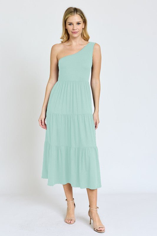 One Shoulder Ruffle Midi Dress - Too Dimes Boutique
