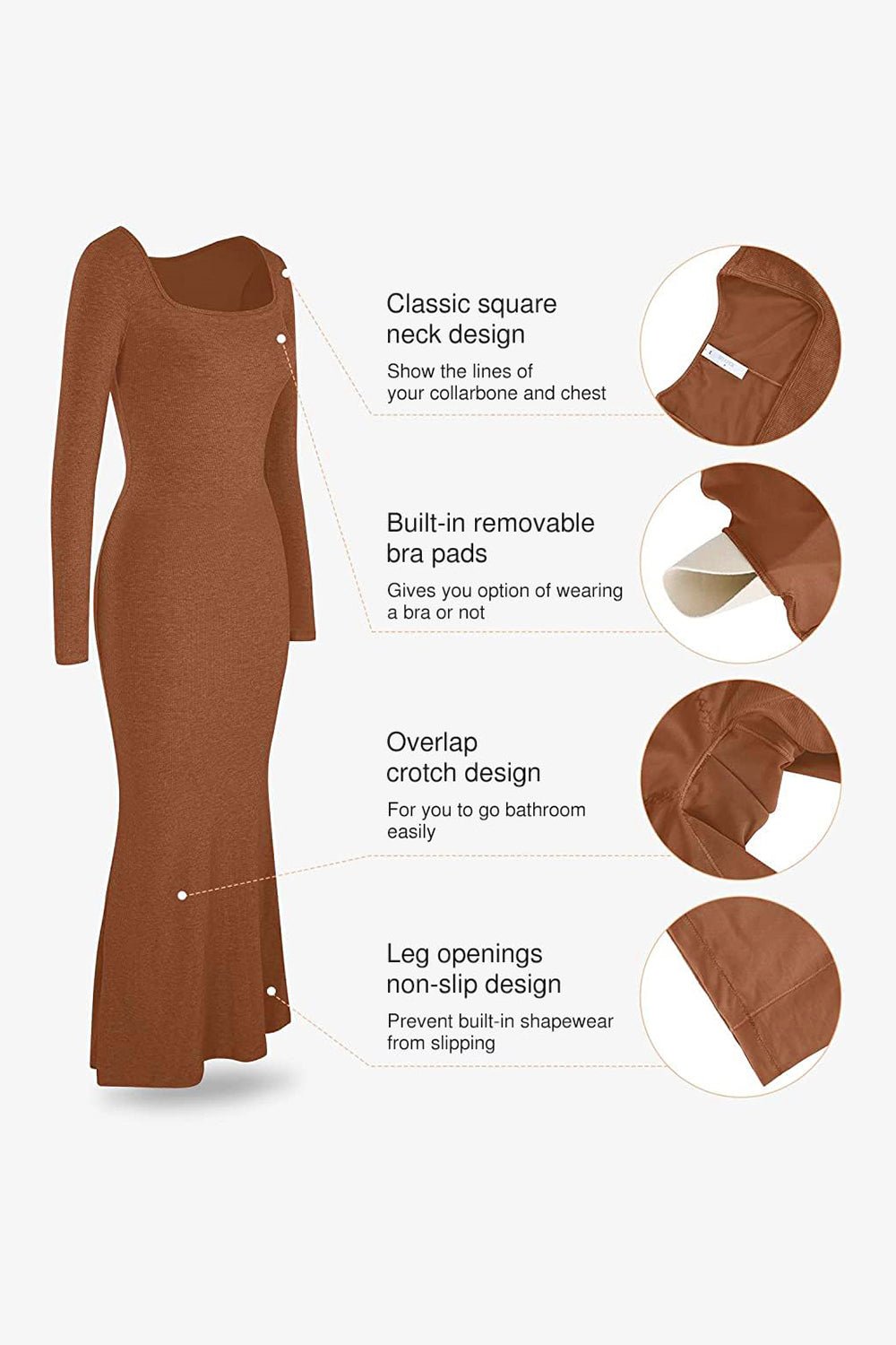 Basic Bae Built - In Shapewear Square Neck Long Sleeve Maxi Dress - Too Dimes Boutique