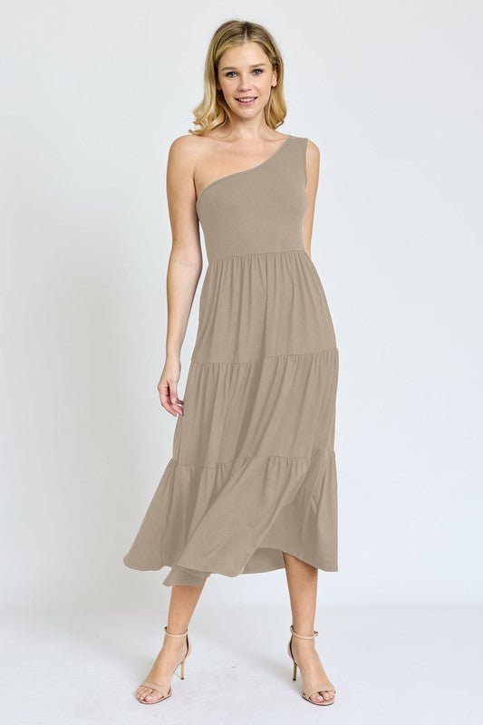 One Shoulder Ruffle Midi Dress - Too Dimes Boutique