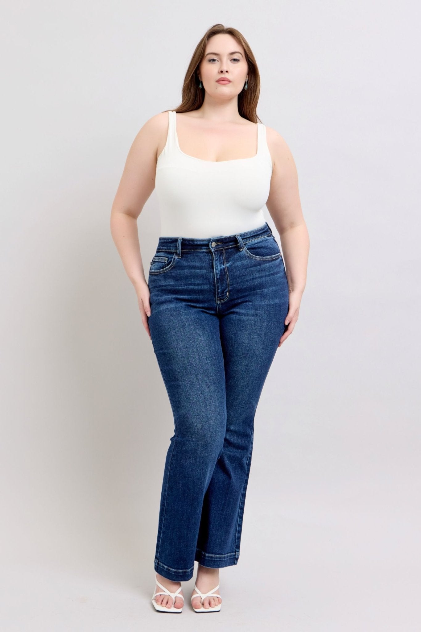 Judy Blue Full Size High Rise Flare Jeans with Pockets Plus Size - Too Dimes Boutique