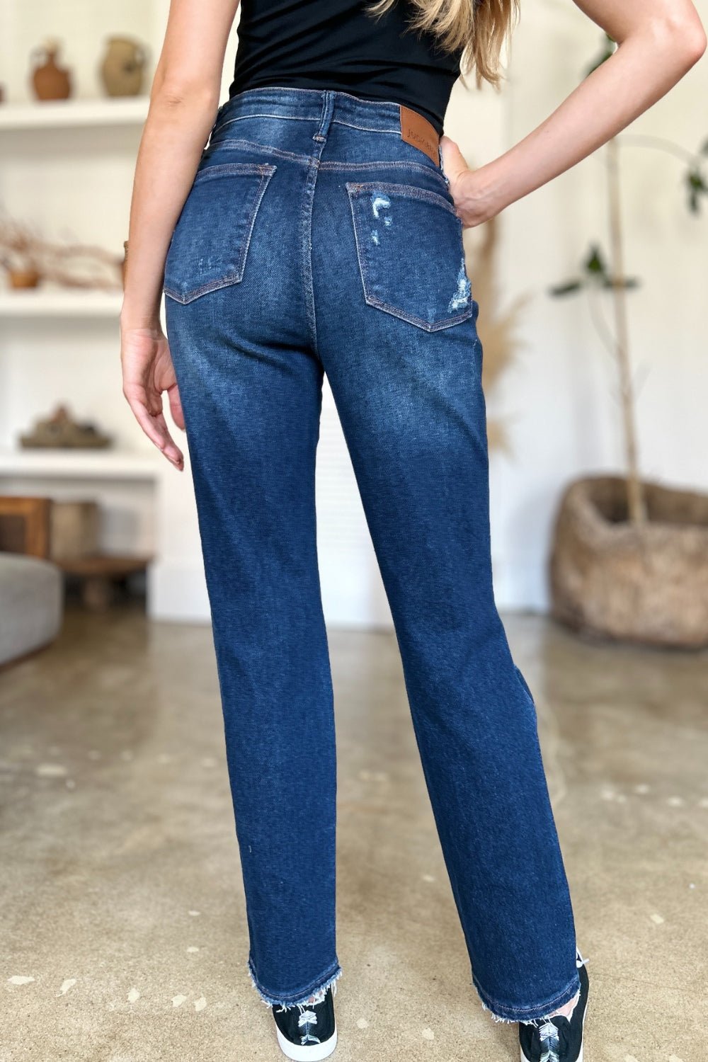 Judy Blue Full Size High Waist Rigid Magic Heavy Destroy Straight Jeans - Too Dimes Boutique