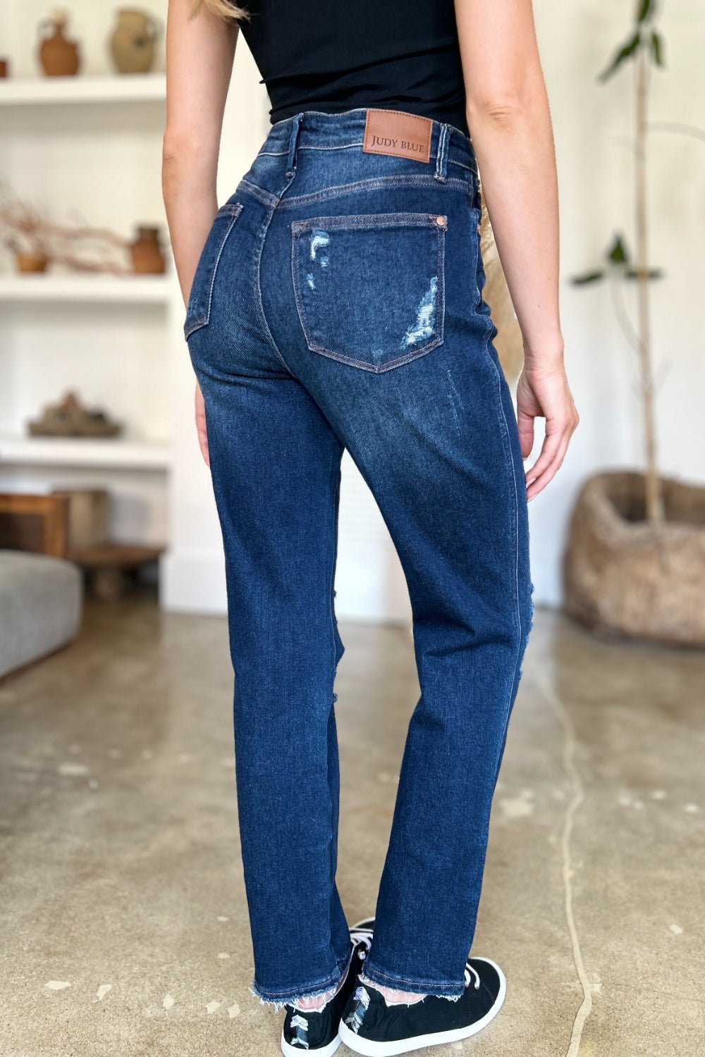 Judy Blue Full Size High Waist Rigid Magic Heavy Destroy Straight Jeans - Too Dimes Boutique