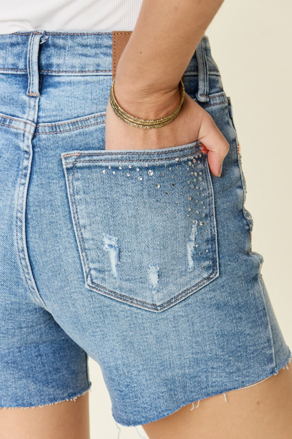 Judy Blue Full Size High Waist Rhinestone Decor Denim Shorts - Too Dimes Boutique