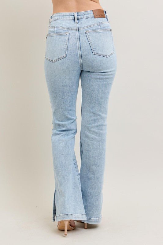 Judy Blue Full Size Tummy Control Vintage Wash Side Slit Slim Boot Jeans Plus Size - Too Dimes Boutique