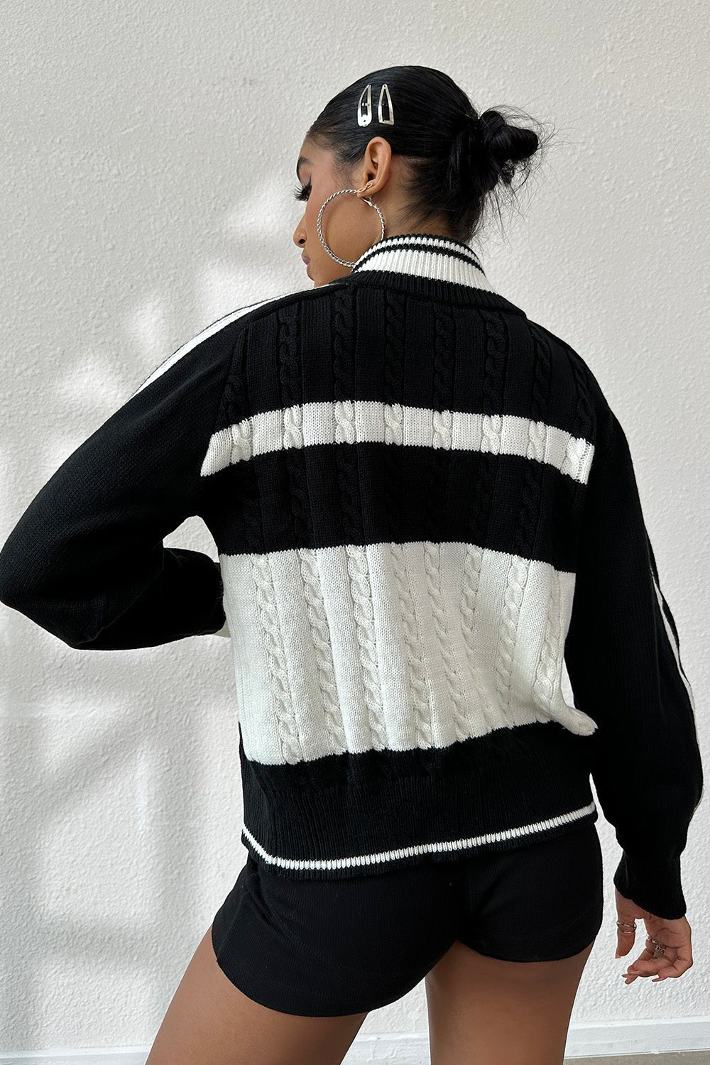 Cable - Knit Color Block Raglan Sleeve Cardigan - Too Dimes Boutique