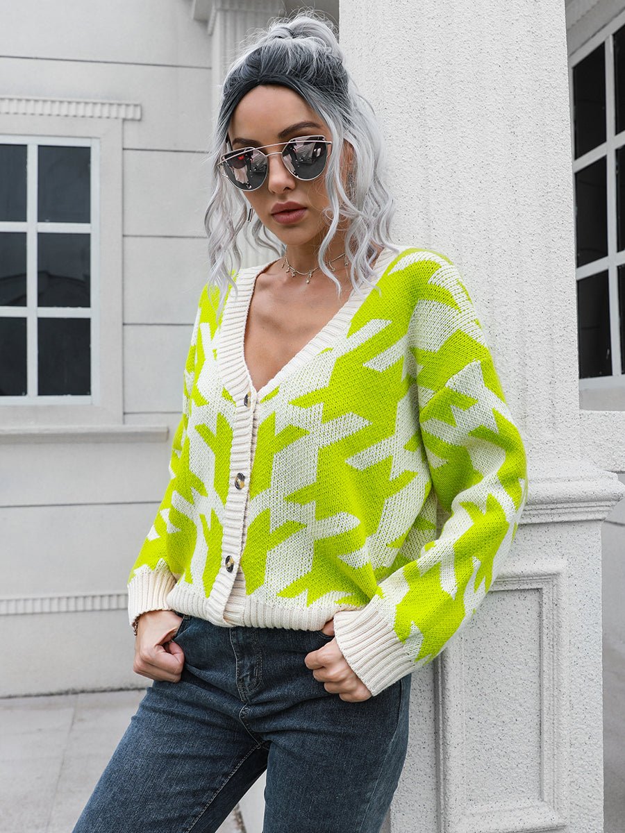 Houndstooth Button Down Cardigan - Too Dimes Boutique