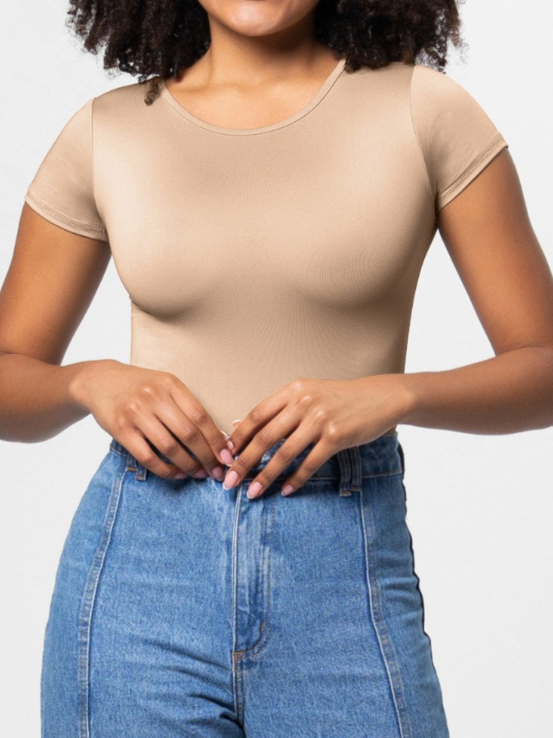 Full Size Round Neck Short Sleeve Bodysuit - Too Dimes Boutique