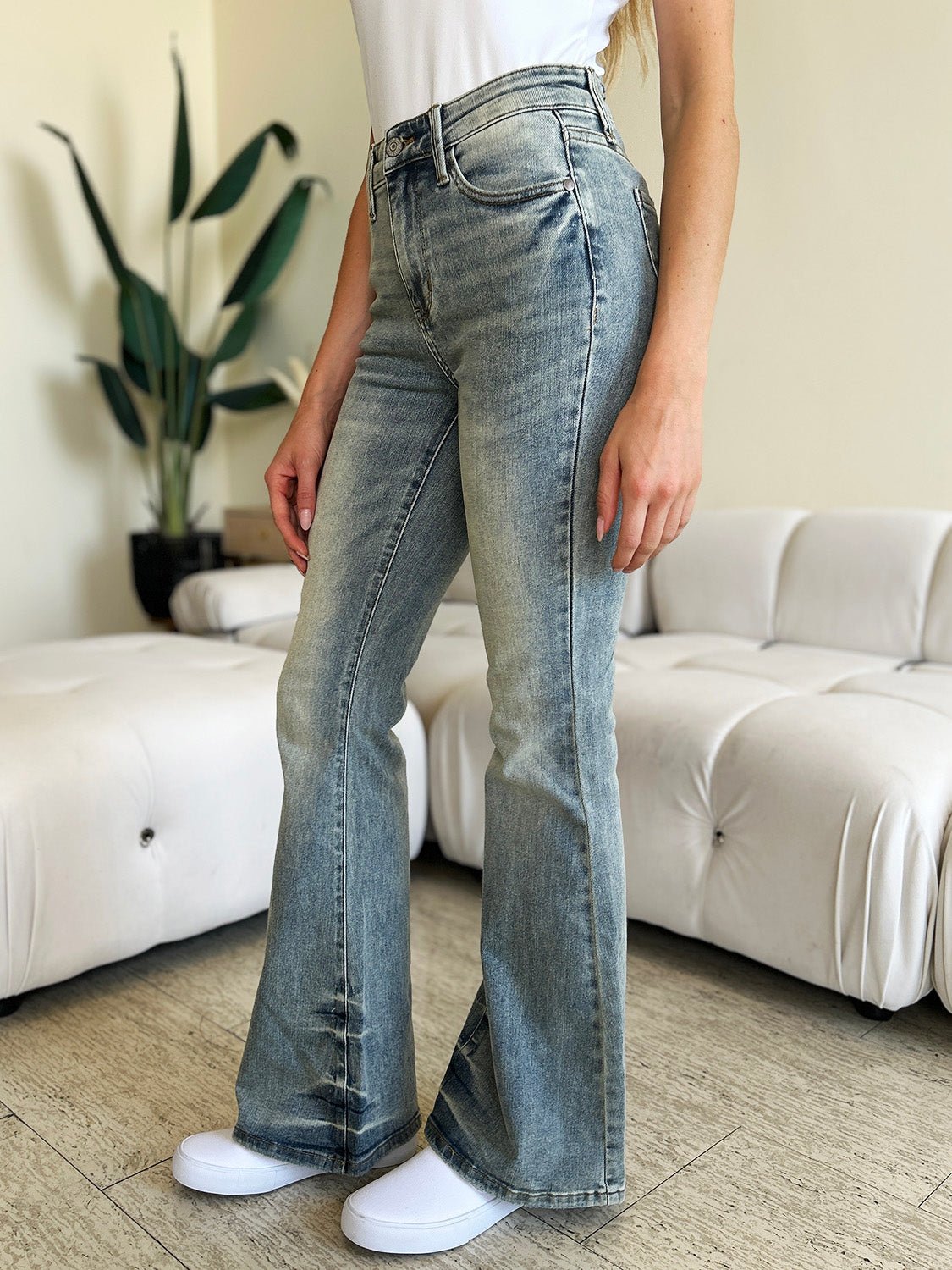 Judy Blue Full Size Mid Rise Flare Jeans - Too Dimes Boutique