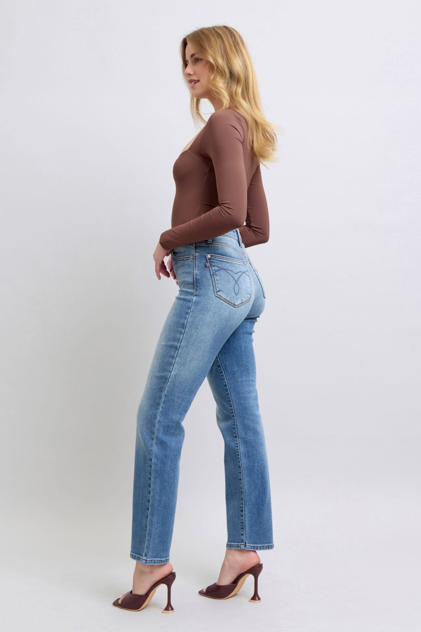 Judy Blue Full Size Run Vintage Wash Thermal Straight Jeans - Too Dimes Boutique