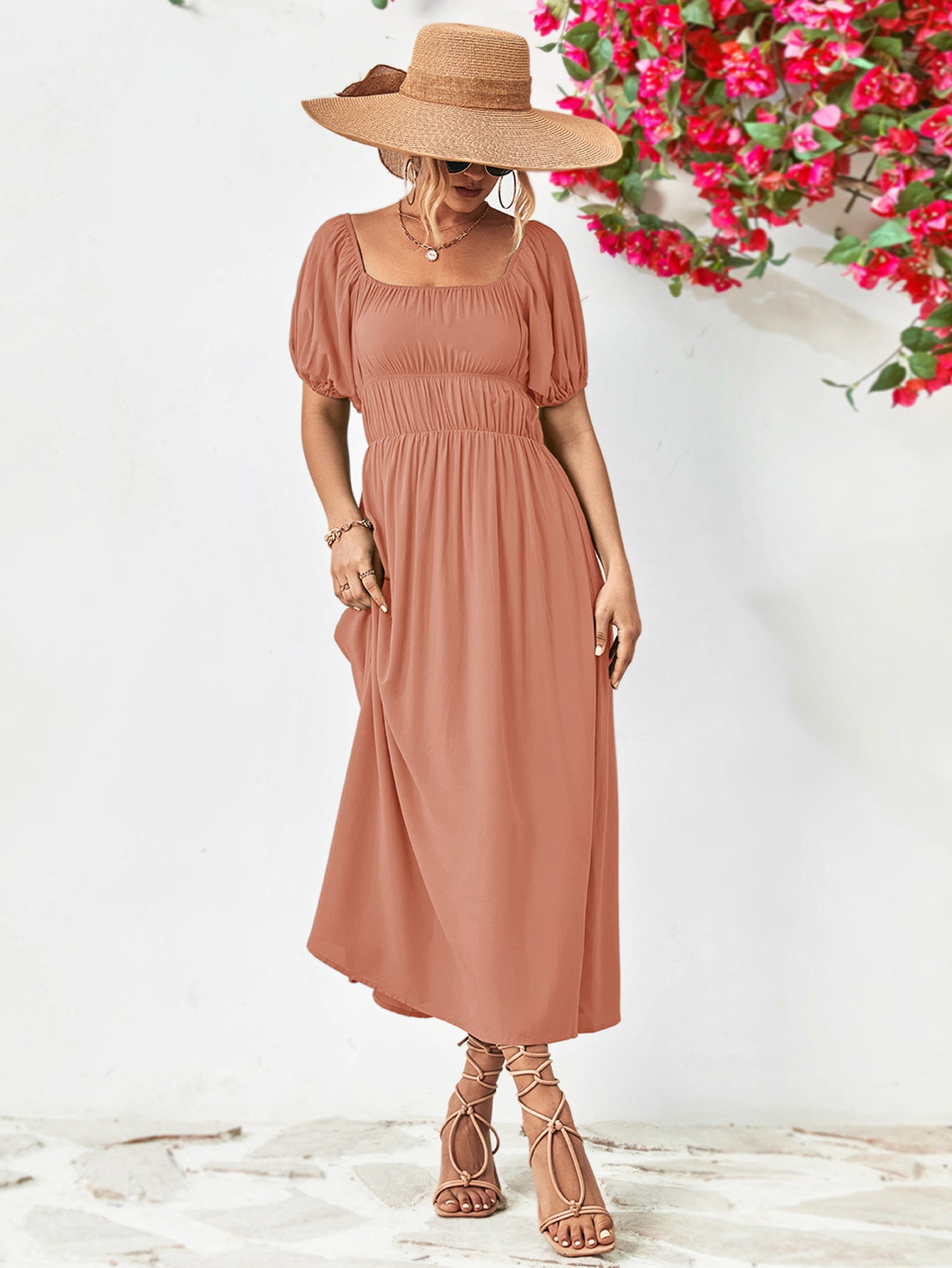 Off - Shoulder Balloon Sleeve Midi Dress - Too Dimes Boutique