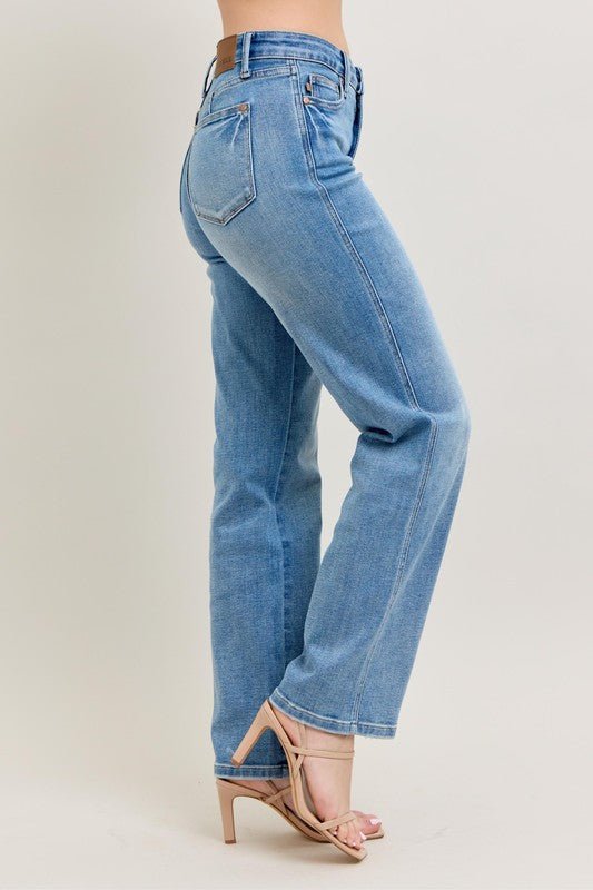 Judy Blue Full Size Tummy Control Vintage Wash Straight Jeans Plus Size - Too Dimes Boutique