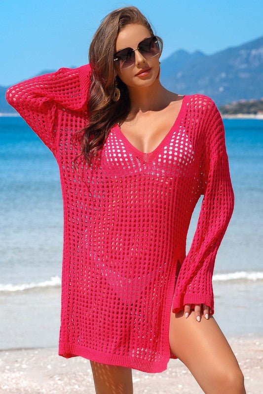 Crochet Side Split Beach Coverups Swimwear Dress - Too Dimes Boutique
