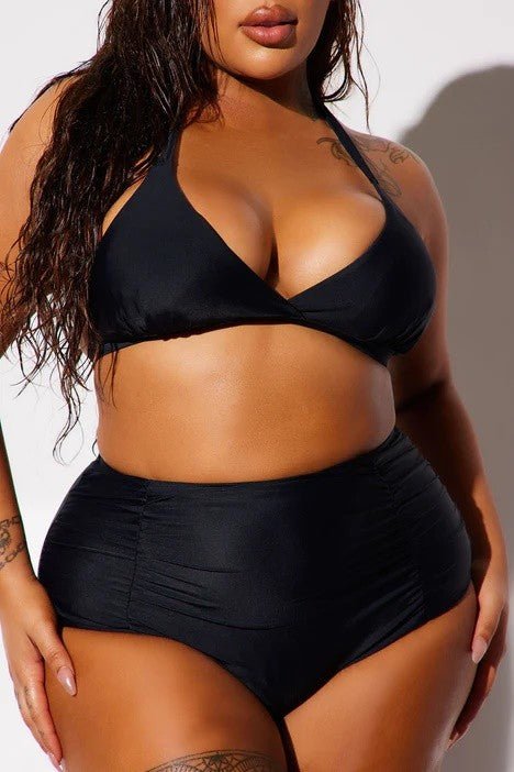 Two Piece High Waist with Rughe Front - Too Dimes Boutique