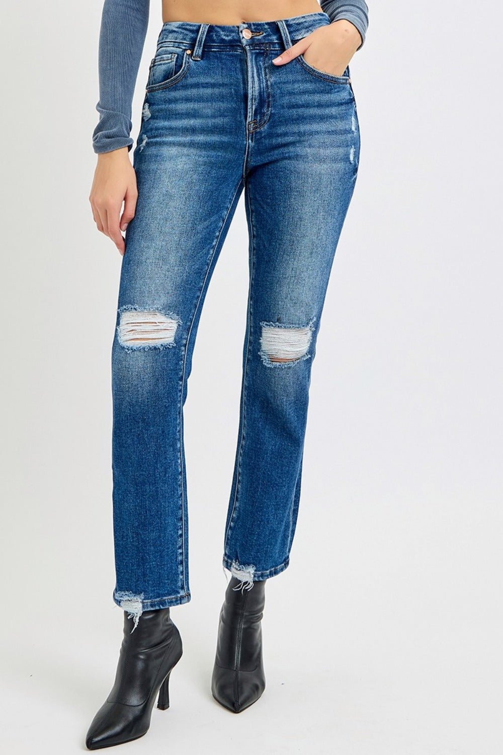 RISEN Full Size High Rise Distressed Crop Straight Jeans - Too Dimes Boutique