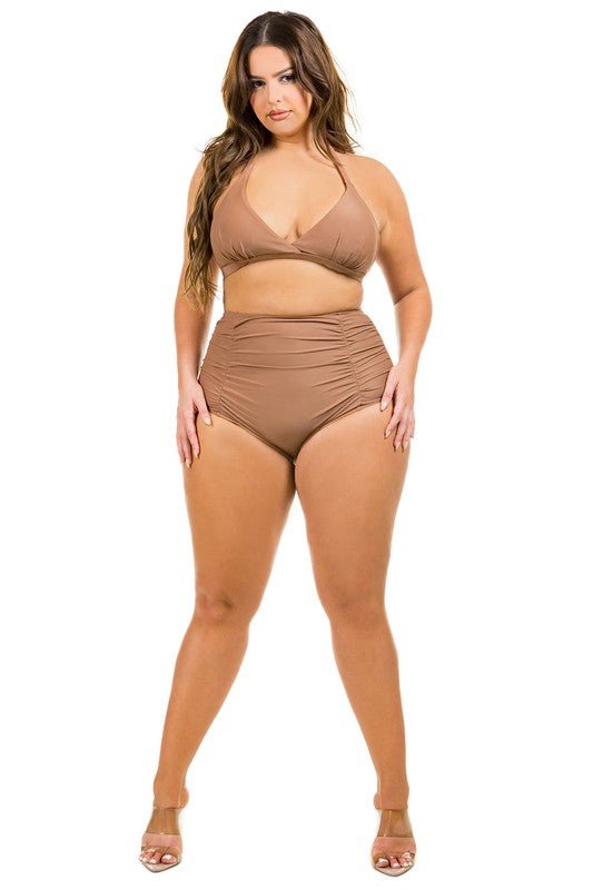 Two Piece High Waist with Rughe Front - Too Dimes Boutique