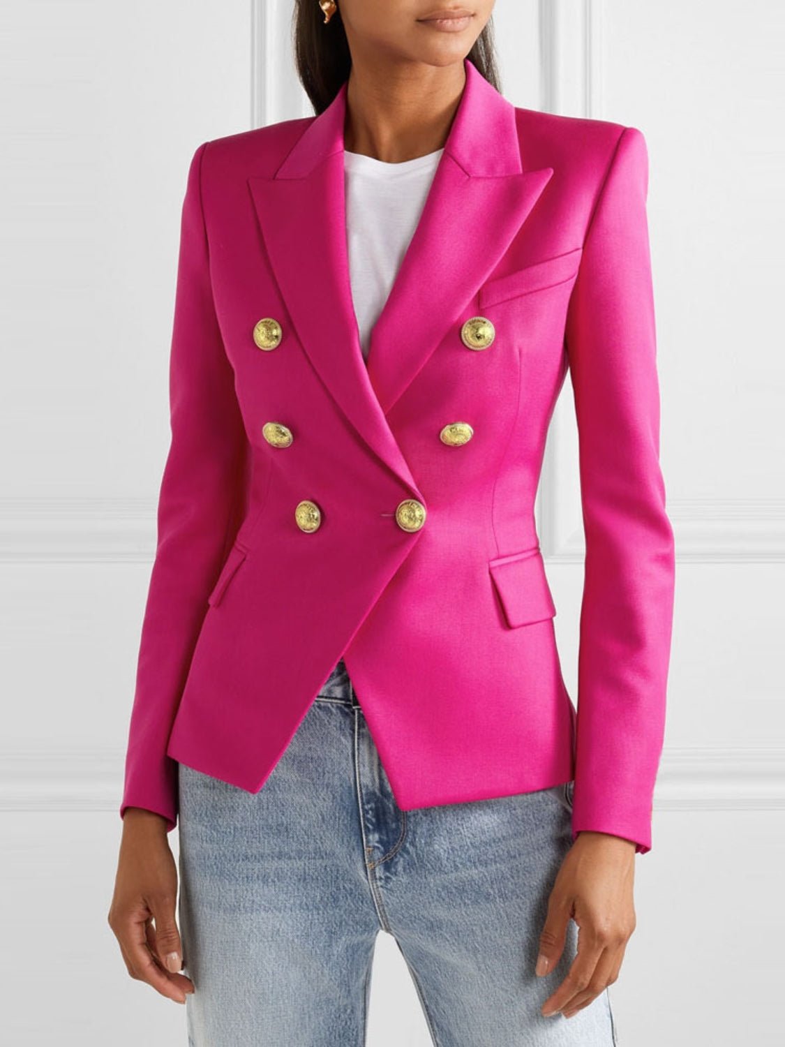 Lapel Collar Long Sleeve Blazer - Too Dimes Boutique