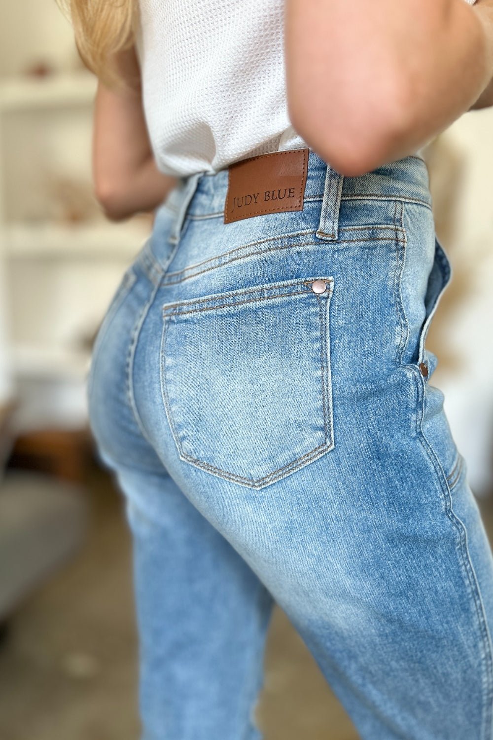 Judy Blue Full Size Distressed Straight Jeans with Patch Pockets - Too Dimes Boutique