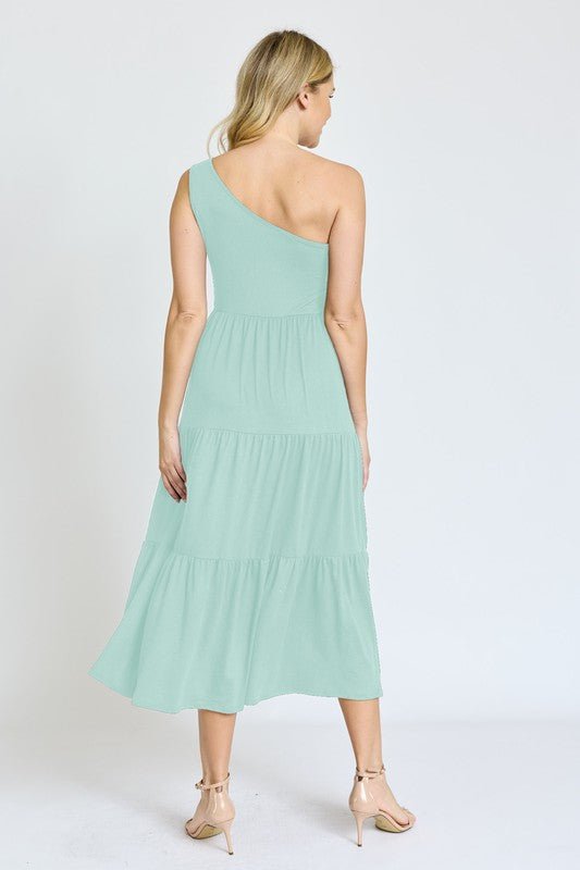 One Shoulder Ruffle Midi Dress - Too Dimes Boutique